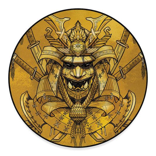 Gold Samurai Mask Print Round Floor Mat