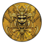 Gold Samurai Mask Print Round Floor Mat