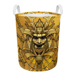 Gold Samurai Mask Print Round Laundry Basket