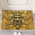 Gold Samurai Mask Print Rubber Doormat