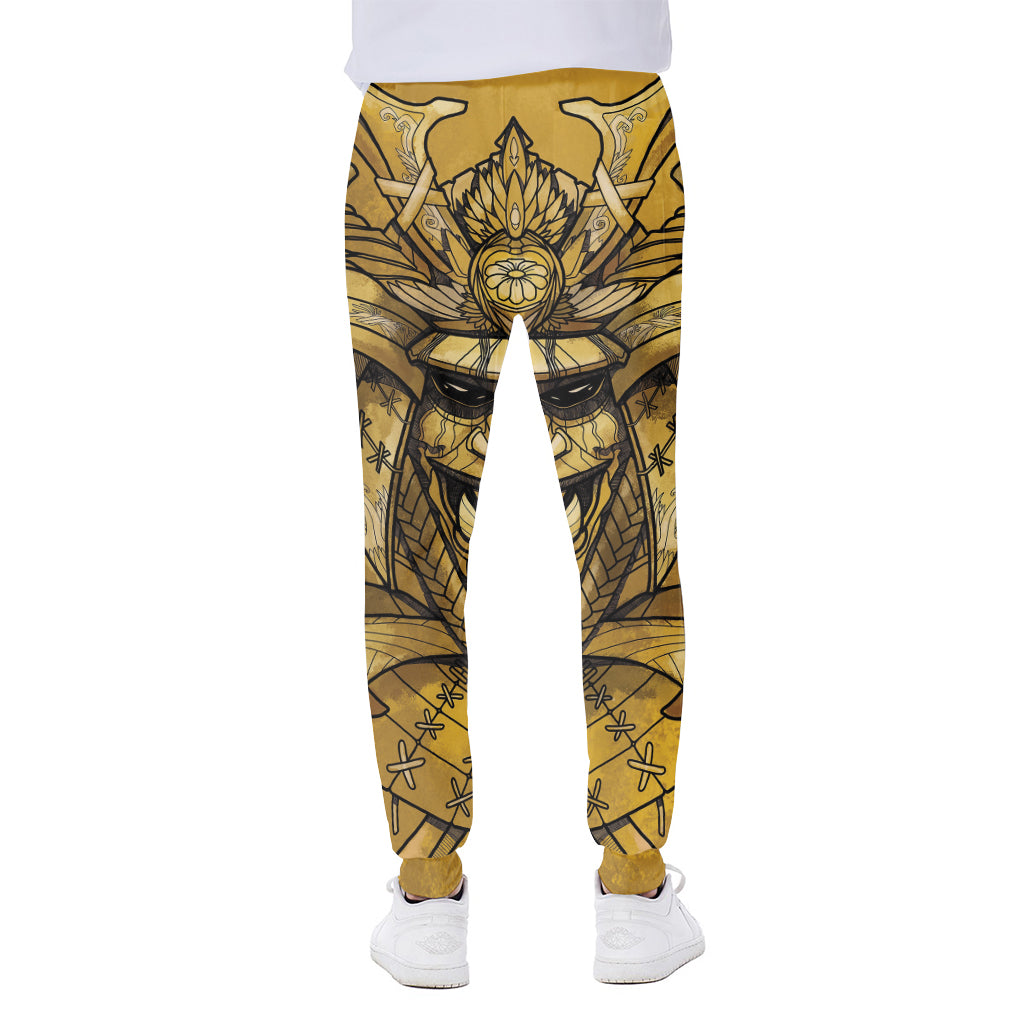Gold Samurai Mask Print Scuba Joggers