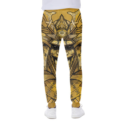 Gold Samurai Mask Print Scuba Joggers