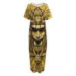 Gold Samurai Mask Print Short Sleeve Long Nightdress
