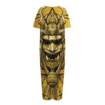 Gold Samurai Mask Print Short Sleeve Long Nightdress