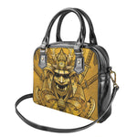 Gold Samurai Mask Print Shoulder Handbag