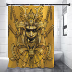 Gold Samurai Mask Print Shower Curtain
