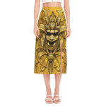 Gold Samurai Mask Print Side Slit Midi Skirt