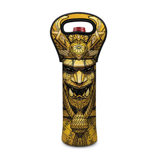 Gold Samurai Mask Print Single Neoprene Wine Tote