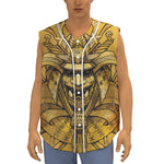 Gold Samurai Mask Print Sleeveless Baseball Jersey
