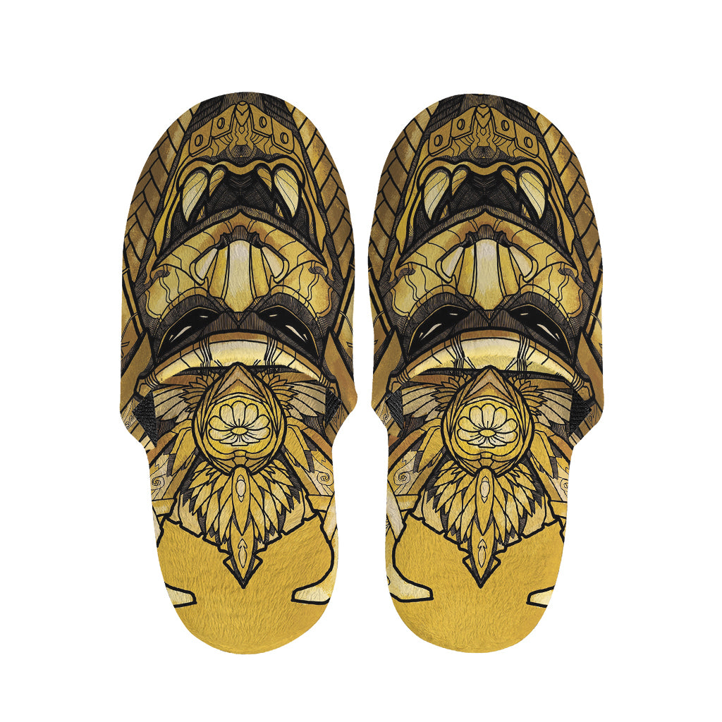 Gold Samurai Mask Print Slippers
