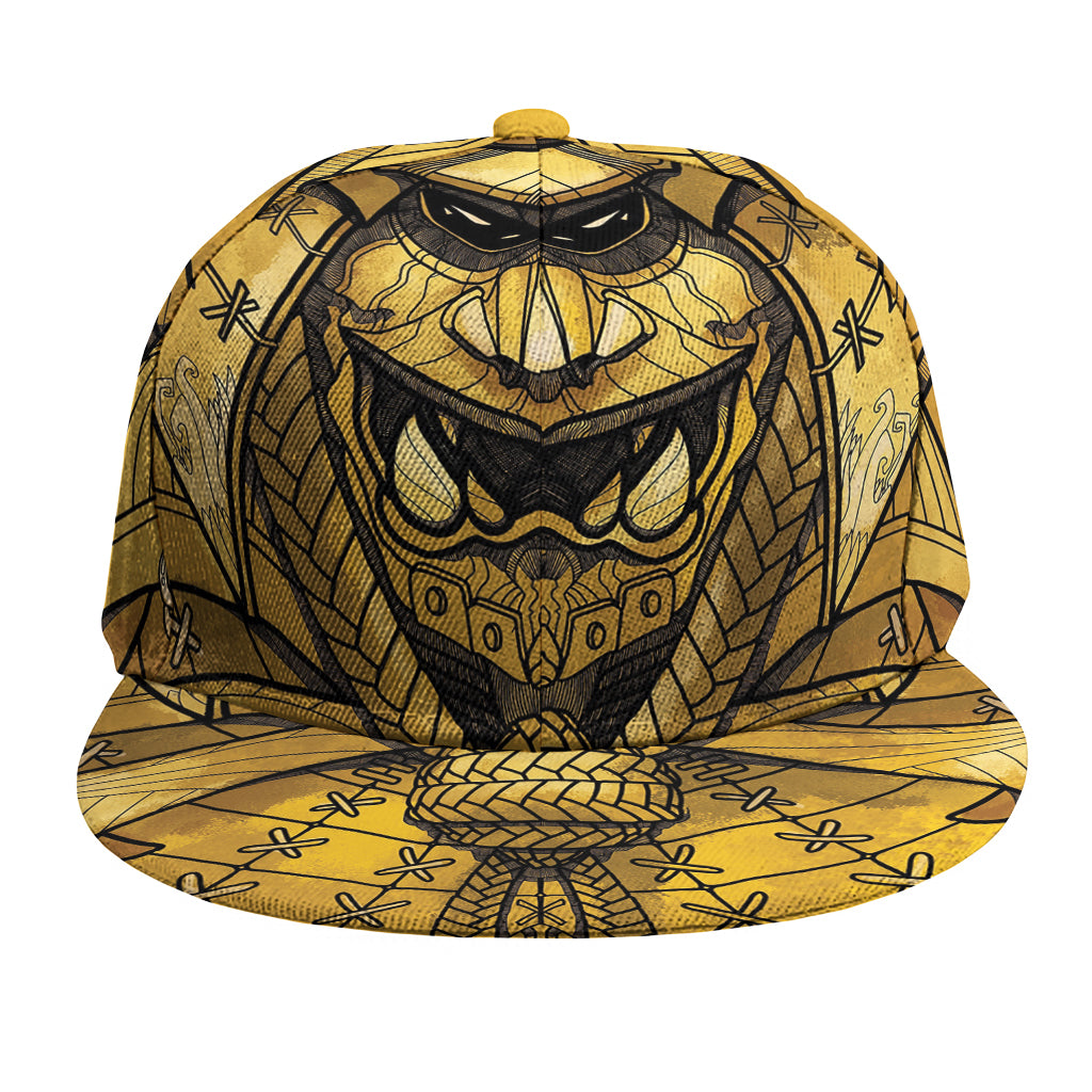 Gold Samurai Mask Print Snapback Cap