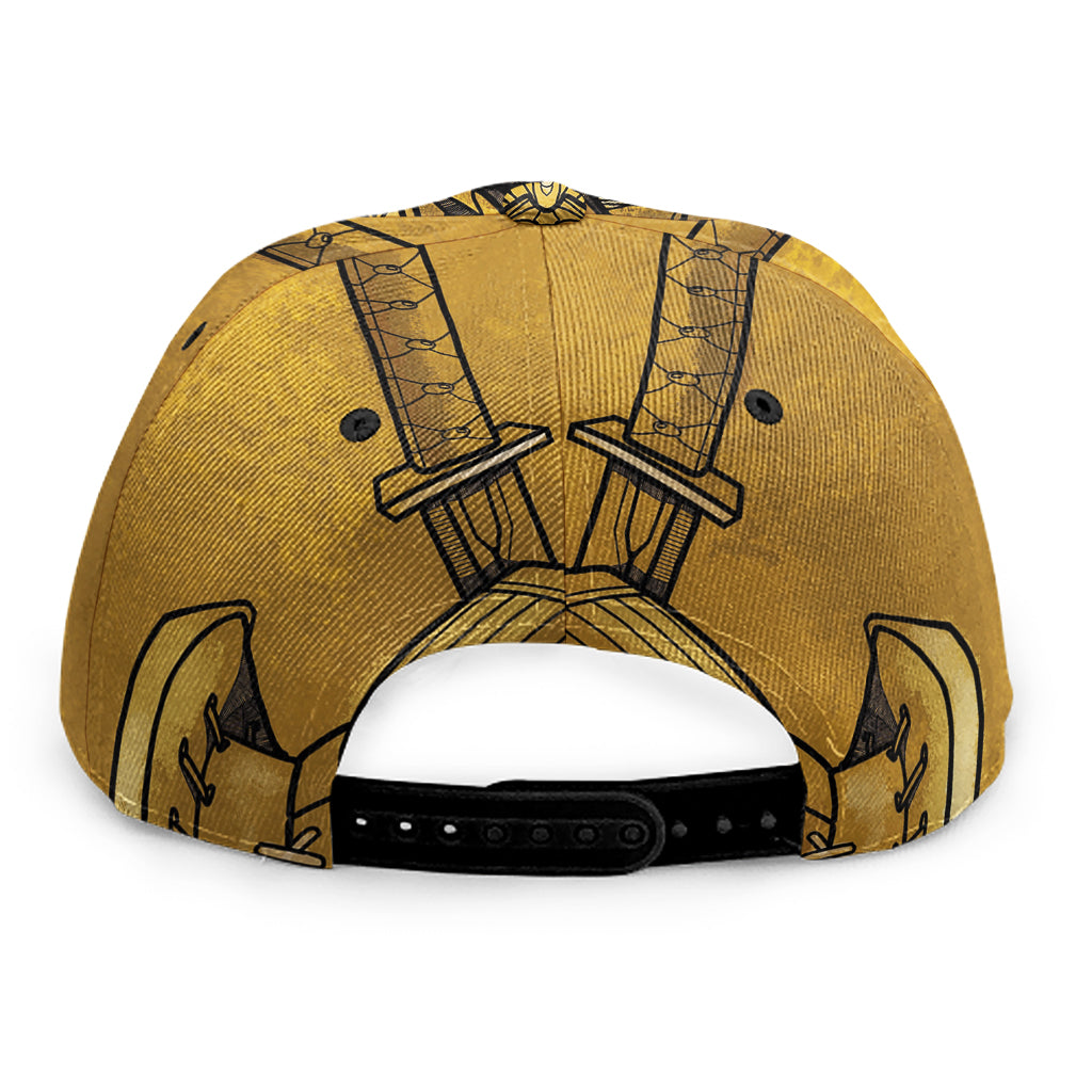 Gold Samurai Mask Print Snapback Cap