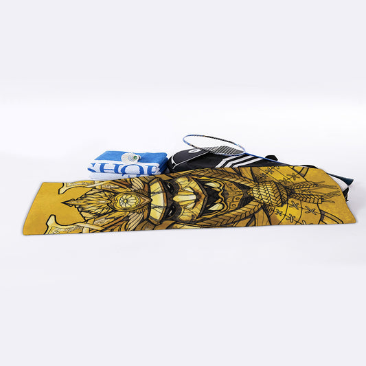 Gold Samurai Mask Print Sports Towel