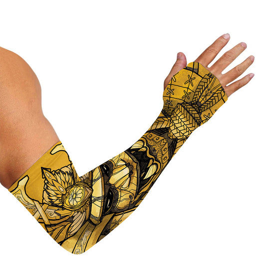Gold Samurai Mask Print Sun Protection Arm Sleeves
