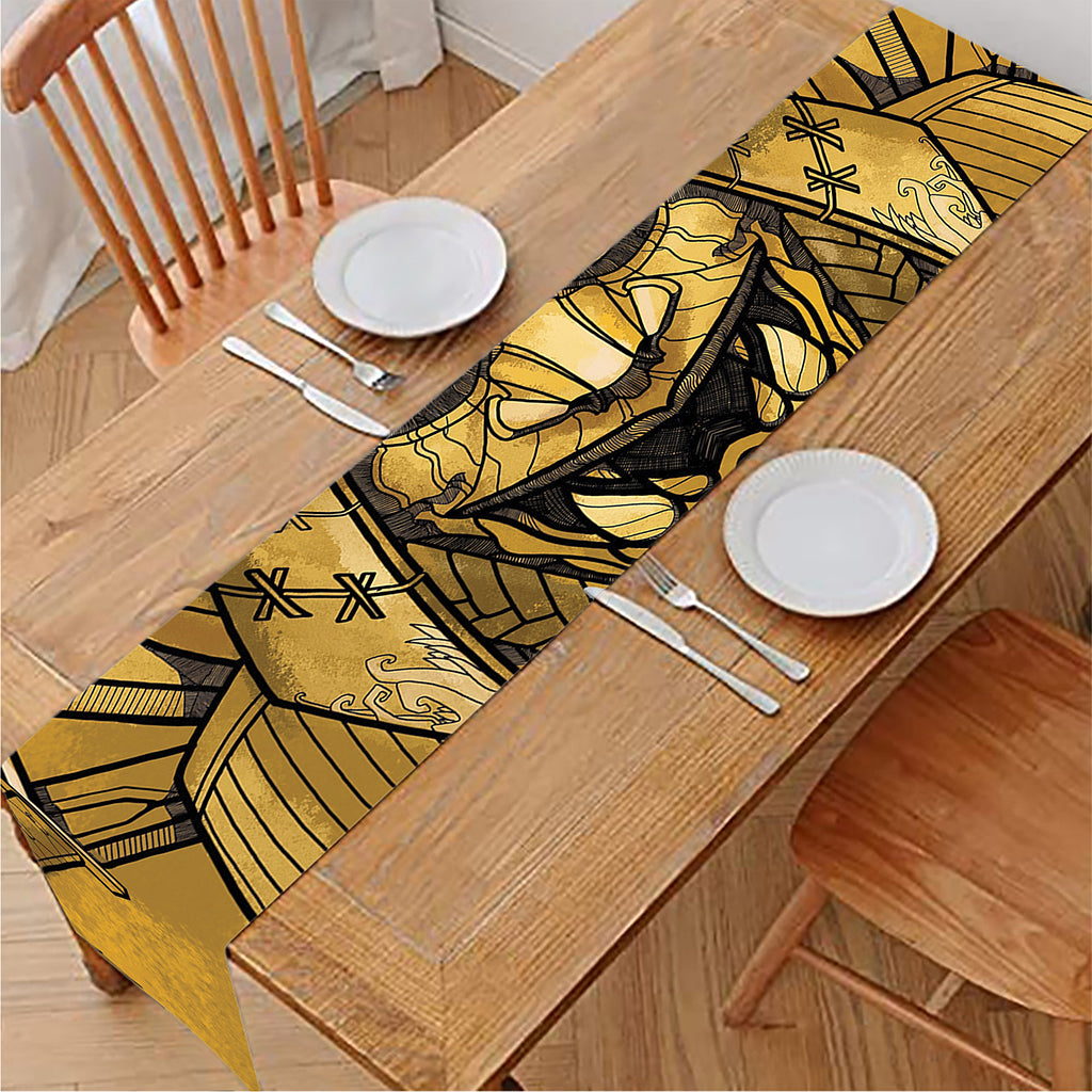 Gold Samurai Mask Print Table Runner
