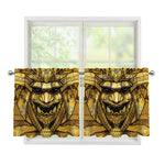 Gold Samurai Mask Print Tier Curtains