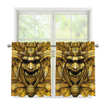 Gold Samurai Mask Print Tier Curtains