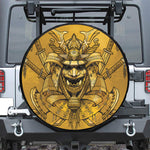 Gold Samurai Mask Print Tire Cover