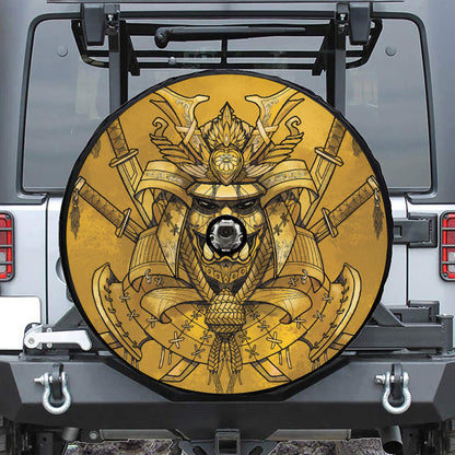 Gold Samurai Mask Print Tire Cover With Camera Hole