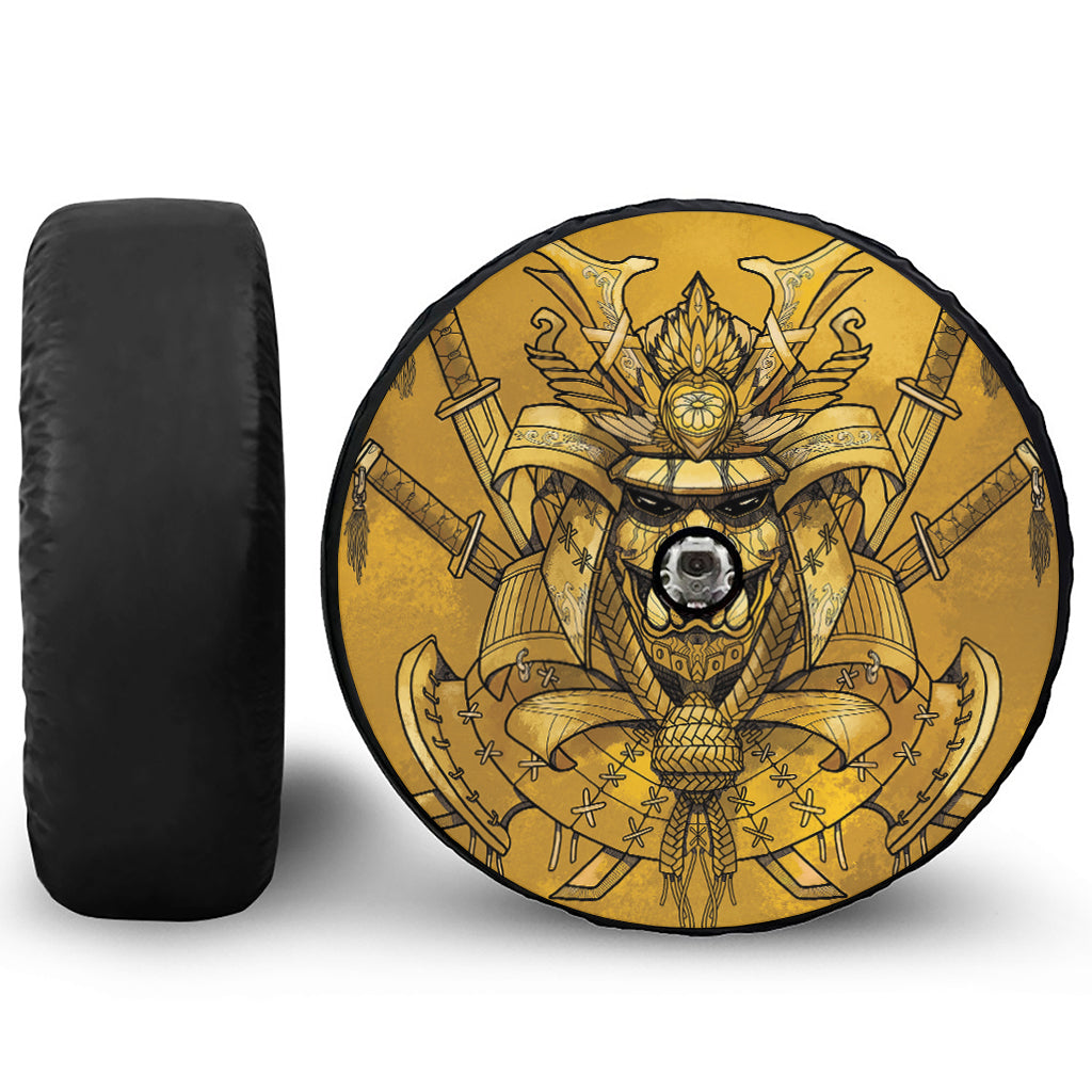 Gold Samurai Mask Print Tire Cover With Camera Hole