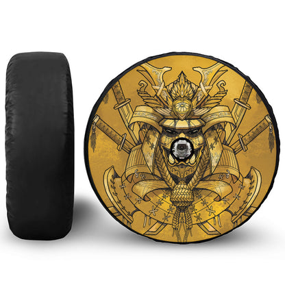 Gold Samurai Mask Print Tire Cover With Camera Hole