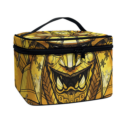 Gold Samurai Mask Print Travel Makeup Bag