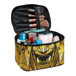 Gold Samurai Mask Print Travel Makeup Bag