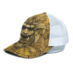Gold Samurai Mask Print White Mesh Trucker Cap