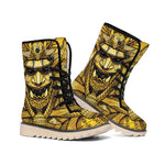 Gold Samurai Mask Print Winter Boots