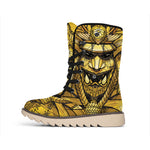 Gold Samurai Mask Print Winter Boots