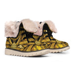 Gold Samurai Mask Print Winter Boots