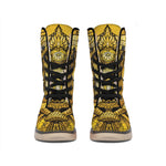 Gold Samurai Mask Print Winter Boots