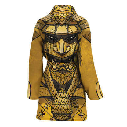 Gold Samurai Mask Print Women's Bathrobe