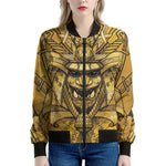 Gold Samurai Mask Print Women's Bomber Jacket
