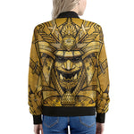 Gold Samurai Mask Print Women's Bomber Jacket