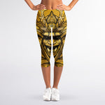 Gold Samurai Mask Print Women's Capri Leggings