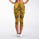 Gold Samurai Mask Print Women's Capri Leggings