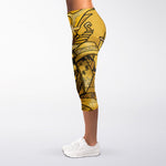 Gold Samurai Mask Print Women's Capri Leggings
