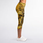 Gold Samurai Mask Print Women's Capri Leggings