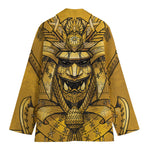 Gold Samurai Mask Print Women's Cotton Blazer