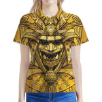 Gold Samurai Mask Print Women's Polo Shirt