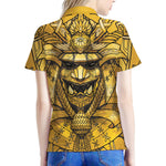 Gold Samurai Mask Print Women's Polo Shirt