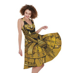 Gold Samurai Mask Print Women's Sleeveless Dress