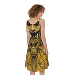 Gold Samurai Mask Print Women's Sleeveless Dress