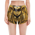 Gold Samurai Mask Print Women's Split Running Shorts