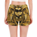 Gold Samurai Mask Print Women's Split Running Shorts