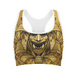 Gold Samurai Mask Print Women's Sports Bra