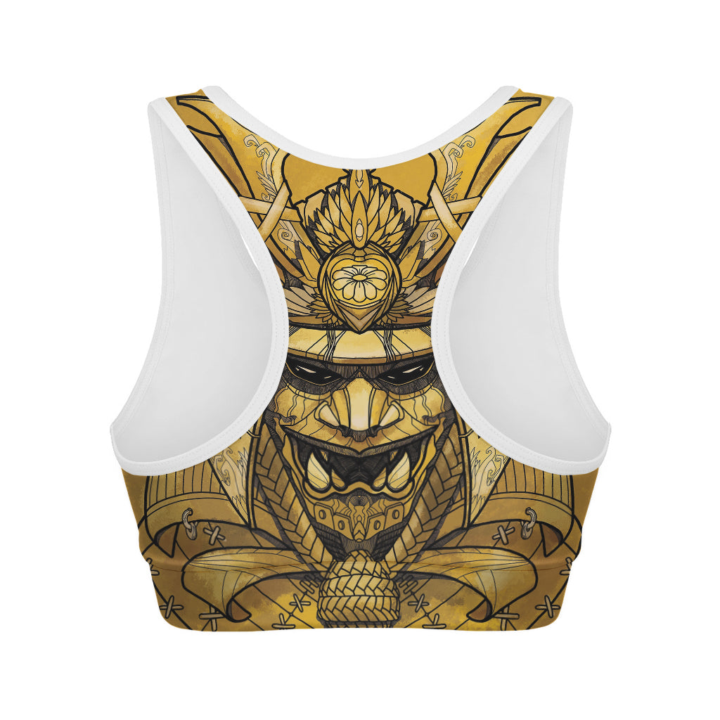 Gold Samurai Mask Print Women's Sports Bra