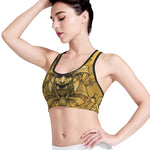 Gold Samurai Mask Print Women's Sports Bra