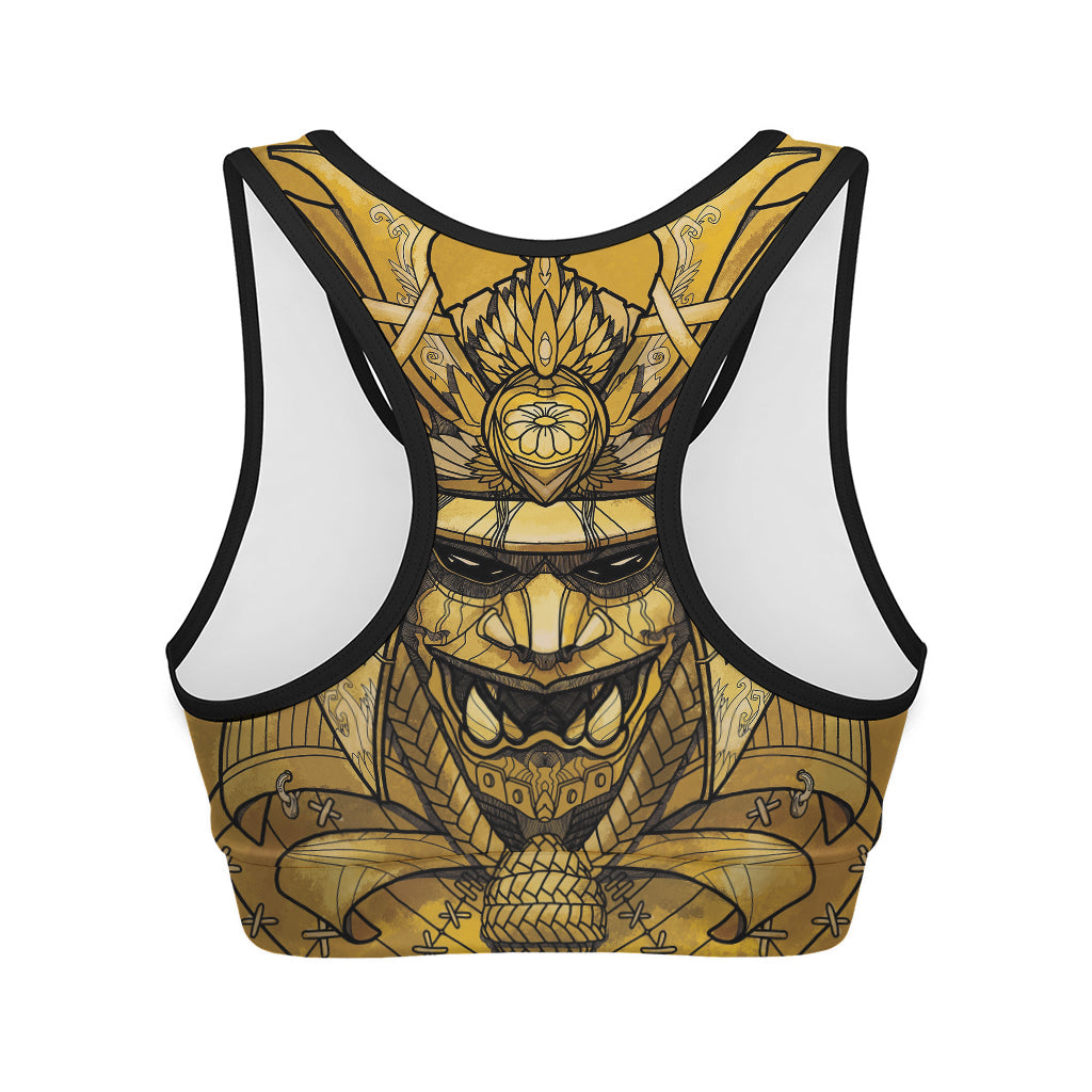 Gold Samurai Mask Print Women's Sports Bra